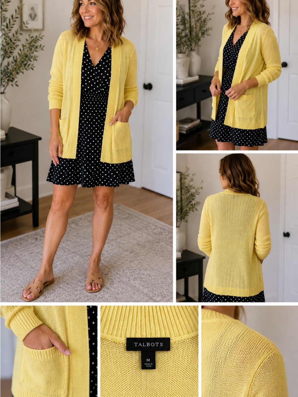 Talbots Lemon Yellow Open-Front Pocket Cardigan
